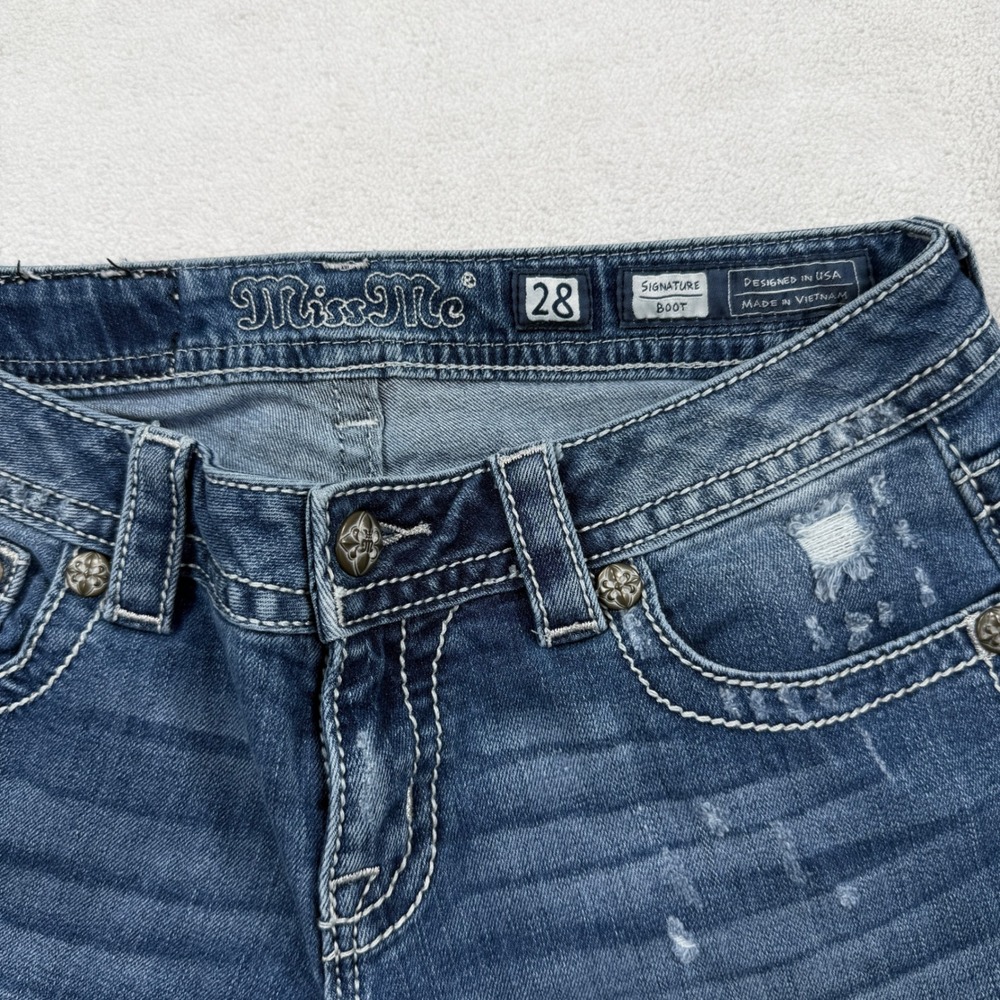 Miss Me Signature Bootcut Jean 28 JP7694BV Embellished  Medium Wash Distress - Picture 3 of 7